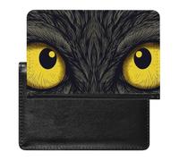 Two Yellow Eyes Passport Holder with 3 Card Slots, Portable PU Leather Travel Wallet, Slim Protective Cover for Passport, ID, Credit Cards