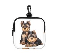 Two Yorkshire Terrier Puppies, Coin Purse Square Zipper Storage Bag, Change Pouch with Lobster Buckle Clasp Buckle, Change Purse