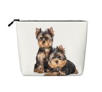 Two Yorkshire Terrier Puppies, Daily Use Makeup Cosmetic Bag Imitation Linen Makeup Bag Portable Travel Toiletry Bag