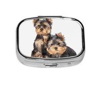 Two Yorkshire Terrier Puppies,Meta Pill Box 2 Compartment Medicine Case,Portable Organizer,Rectangle Meta Portable Organizer Pill Box 2169 Compartment Medicine Case