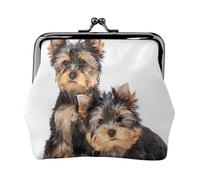 Two Yorkshire Terrier Puppies, PU Leather Coin Purse, Small Wallets, Change Pouch with Kiss Lock Clasp Buckle, Change Purse