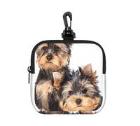 Two Yorkshire Terrier Puppies, Square Zipper Storage Bag, Neoprene Coin Purse, Small Wallets, Change Pouch, Change Purse