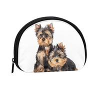 Two Yorkshire Terrier PuppiesSmall Makeup Sanitary Napkin Storage Bag,Women's Cosmetic Coin Purse