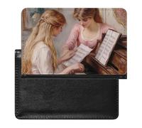 Two Young Girls at The Piano 1892 Passport Holder Cover Wallet Travel Leather Passport Case for Women Men