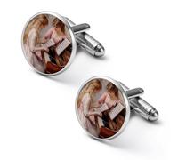 Two Young Girls at The Piano 1892 Shirt Cufflinks Round Cuff Links for Business Wedding Party Father's Day Gift 2.0cm