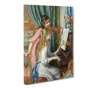 Two Young Girls At The Piano By Pierre Auguste Renoir Canvas Print | Gallery Wrapped 30mm Frame Wall Art | 20x14 inches | Ready to Hang | Impressionist Music Picture | Living Room Lounge Office
