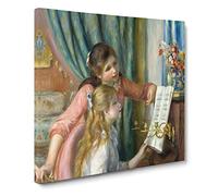 Two Young Girls At The Piano by Pierre Auguste Renoir Canvas Print | Gallery Wrapped 30mm Frame Wall Art | 14x14 inches | Ready to Hang | Impressionist Music Picture | Living Room Lounge Office