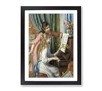 Two Young Girls At The Piano By Pierre Auguste Renoir Classic Painting Framed Print | A4 Black Framed Wall Art | Ready to Hang | Classic Music Picture | Living Room Bedroom Lounge Office