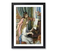 Two Young Girls at The Piano by Pierre-Auguste Renoir Framed Print | A2 Black Framed Wall Art | Ready to Hang | Modern Music Picture | Living Room Bedroom Lounge Office