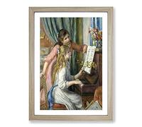 Two Young Girls at The Piano by Pierre Auguste Renoir Framed Print A2 Oak