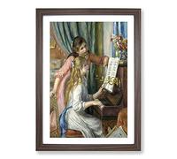 Two Young Girls at The Piano Framed Wall Art Print Walnut A2 | Ready to Hang, Satin Fine Art Paper, Fade-Resistant Inks, Acrylic Glazing, Securely Packaged, Made in the UK