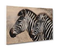 Two Zebras Facing Left Canvas Print | Gallery Wrapped 30mm Frame Wall Art | 20x14 inches | Ready to Hang | Modern Animal Picture | Living Room Bedroom Lounge Office