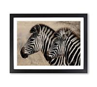 Two Zebras Facing Left Modern Framed Print | A2 Black Framed Wall Art | Ready to Hang | Modern Animal Picture | Living Room Bedroom Lounge Office