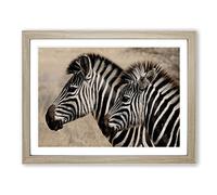 Two Zebras Facing Left Modern Framed Print | A3 Oak Framed Wall Art | Ready to Hang | Modern Animal Picture | Living Room Bedroom Lounge Office