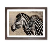 Two Zebras Facing Left Modern Framed Print | A4 Walnut Framed Wall Art | Ready to Hang | Modern Animal Picture | Living Room Bedroom Lounge Office