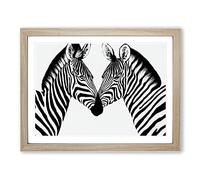 Two Zebras Vol.1 Framed Print | A3 Oak Framed Wall Art | Ready to Hang | Modern Animal Picture | Living Room Bedroom Lounge Office