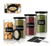 twoant 1200ml Set Of 4 Glass Round Storage Jars Container With Stackable Visible Airtight Lids Suitable For Cereal Spaghetti Spice Pasta Coffee Beans