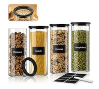 twoant 1800ml Set Of 4 Glass Round Storage Jars Container With Visible Airtight Lids Suitable For Cereal Spaghetti Spice Pasta Coffee Beans.