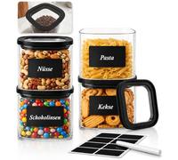 twoant 600ml Set Of 4 Glass Square Storage Jars Container With Visible Airtight Lids,suitable For Cereal Spaghetti Spice Pasta Coffee Beans
