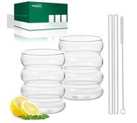twoant Ribbed Drinking Glasses Set (2 x 350 ml), Water Glasses, Cocktail Glasses, Drink Glasses, Iced Coffee Glasses, Glass Juice Glasses, for Water, Drink, Juice, Universal Glasses