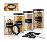 twoant Round Glass Storage Jars Containers（4×1200ml） with Transparent Airtight Visible Lids，suitable For Cereal Spaghetti Spice Pasta Coffee Beans.