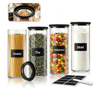 twoant Round Glass Storage Jars Containers（4×1800ml） with Stackable Transparent Airtight Visible Lids，suitable For Cereal Spaghetti Spice Pasta Coffee Beans