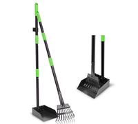 twocorn Non-Breakable Pooper Scooper, Dog Pooper Scooper Tray & Rake Set with Adjustable Stainless Steel Long Handle for Large Medium Small Dogs (Green)