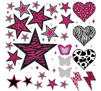 TwoDays 100PCS Y2K Room Decor Aesthetic Wall Decal, 2000s Mcbling Vinyl Peel and Stick Stickers for College Teen Girls Bedroom, Pink Stars Trashy Y2k Decorations for Women Apartment.