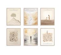 TwoDays Christian Minimalist Wall Art, Boho Bible Story Room Decor Aesthetic, Scripture Classroom Posters, Jesus Artwork Prints for Home. (8" X 10", Set of 6, UNFRAMED)