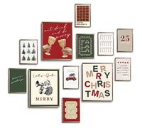 TwoDays Trendy Christmas Wall Art, Retro Holiday Classic Xmas Aesthetic Poster for Room Decor, Santa Pine Tree Cheers Gallery Artwork Prints. (Multi Sizes, 8" X 10" Largest, Set of 12, UNFRAMED)