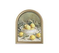 TwoDays Vintage Rustic Lemon Framed Wall Art for Kitchen, Dining Room - Gold Arched Wood Frame Canvas Picture for Home Aesthetic Wall Decor, Cottagecore Farmhouse Artwork Prints (11" x 13.8")
