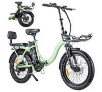 TWOFISH Electric Bike for Adults, Folding Electric Bicycle with 36V 17.8Ah Battery, MAX 100km Range, 20” Fat Tires, Cruise Control, 7-Speed Gear, Dual Seat E Bike (Green)