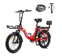 TWOFISH Electric Bike for Adults, Folding Electric Bicycle with 36V 17.8AH Removable Battery, 20"x 3.0" Tire, Disc Brakes, LED Display, Dual Seat, Up to 100km Range, TF-02 (Red)