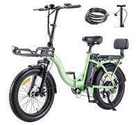 TWOFISH Electric Bike for Adults, Folding Electric Bicycle with 36V 17.8AH Removable Battery, 20"x 3.0" Tire, Disc Brakes, LED Display, Dual Seat, Up to 100km Range, TF-02 (Green)