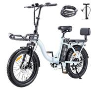 TWOFISH Electric Bike for Adults, Folding Electric Bicycle with 36V 17.8AH Removable Battery, 20"x 3.0" Tire, Disc Brakes, LED Display, Dual Seat, Up to 100km Range, TF-02 (Sky Blue)