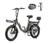 TWOFISH Electric Bike for Adults, Folding Electric Bicycle with 36V 17.8AH Removable Battery, 20"x 3.0" Tire, Disc Brakes, LED Display, Dual Seat, Up to 100km Range, TF-02 (Gray)