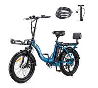TWOFISH Electric Bike for Adults, Folding Electric Bicycle with 36V 17.8AH Removable Battery, 20"x 3.0" Tire, Disc Brakes, LED Display, Dual Seat, Up to 100km Range, TF-02 (Peacock blue)