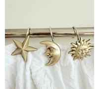 Twofishes 12 PCS Fashion Decorative Home Bathroom Vintage Style Gold Shower Curtain Hooks Rings (Sun: Gold ; Star:Gold ; Moon:Gold)