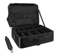 Twofold Extra Large Makeup Bag Organiser Professional Makeup Bag Large Makeup Case with Adjustable Dividers, Adjustable Angle Fixed Belt and Shoulder Strap Black