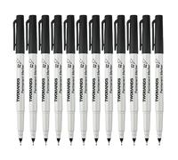TWOHANDS Black Permanent Markers, Ultra Fine Point for Exact Marks, Works on Plastic Wood Stone Ceramic Metal Glass, 12 Marker Pens, 21618
