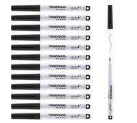 TWOHANDS Magnetic Whiteboard Pens with Erasers, Black, Dry Wipe Pens Ultra Fine Tip, 0.7mm Extra Fine Point Whiteboard Markers, 12 Count, 20666