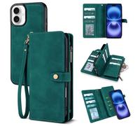 TwoHead Wallet Case Compatible with iPhone 16 Plus,Detachable Magnetic Phone Case,PU Leather All-Round Protective Cover Wallet with Card Holder/Change Pocket,6.7 in,Green