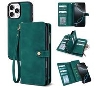 TwoHead Wallet Case Compatible with iPhone 16 Pro,Detachable Magnetic Phone Case,PU Leather All-Round Protective Cover Wallet with Card Holder/Change Pocket,6.3 in,Green