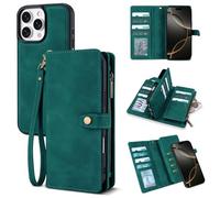 TwoHead Wallet Case Compatible with iPhone 16 pro max,Detachable Magnetic Phone Case,PU Leather All-Round Protective Cover Wallet with Card Holder/Change Pocket,6.9 in,Green