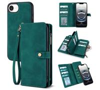 TwoHead Wallet Case Compatible with iPhone 16e,Detachable Magnetic Phone Case,PU Leather All-Round Protective Cover Wallet with Card Holder/Change Pocket,6.1 in,Green
