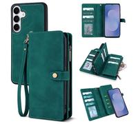 TwoHead Wallet Case Compatible with Samsung Galaxy S25 FE,Detachable Magnetic Phone Case,PU Leather All-Round Protective Cover Wallet,with Card Holder/Change Pocket(6.7 in,Green)