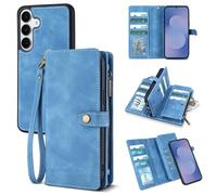 TwoHead Wallet Case Compatible with Samsung Galaxy S25 FE,Detachable Magnetic Phone Case,PU Leather All-Round Protective Cover Wallet,with Card Holder/Change Pocket(6.7 in,Sky Blue)