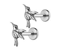 Twolobes 1 Pair ASTM F136 Titanium 16G Bird Animals Threadless Flatback Piercing Stud for Nose, Labret, Tragus, Helix, Conch with Post- TWrtilage Earring Body Piercing Jewelry, 7mm bar, Titanium, no