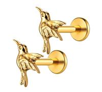 Twolobes 1 Pair ASTM F136 Titanium 16G Bird Animals Threadless Flatback Piercing Stud for Nose, Labret, Tragus, Helix, Conch with Post- TWrtilage Earring Body Piercing Jewelry, 6mm bar, Titanium, no