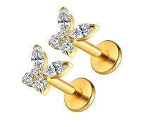 Twolobes 1 Pair ASTM F136 Titanium 16G Butterfly flower Threadless Flatback Piercing Ear Stud for Nose, Labret, Tragus, Helix, Conch with Post- Cartilage Earring Body Piercing Jewelry, 7mm Bar